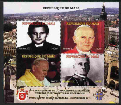 Mali 2011 Pope John Paul II #1 perf sheetlet containing 4 values unmounted mint. Note this item is privately produced and is offered purely on its thematic appeal