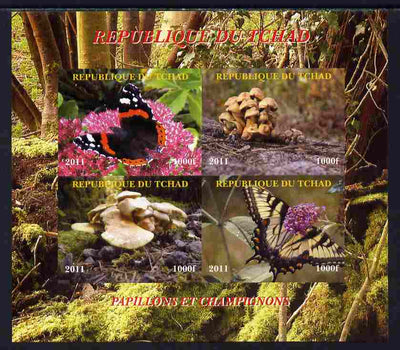 Chad 2011 Butterflies & Mushrooms imperf sheetlet containing 4 values unmounted mint. Note this item is privately produced and is offered purely on its thematic appeal