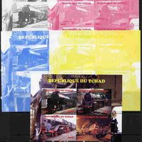 Chad 2011 Steam Locomotives #1 sheetlet containing 4 values - the set of 5 imperf progressive proofs comprising the 4 individual colours plus all 4-colour composite, unmounted mint.