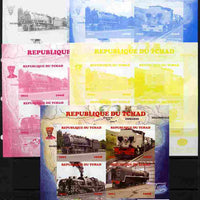 Chad 2011 Steam Locomotives #2 sheetlet containing 4 values - the set of 5 imperf progressive proofs comprising the 4 individual colours plus all 4-colour composite, unmounted mint.