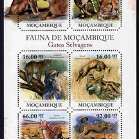 Mozambique 2011 Wild Cats perf sheetlet containing 6 octagonal shaped values unmounted mint