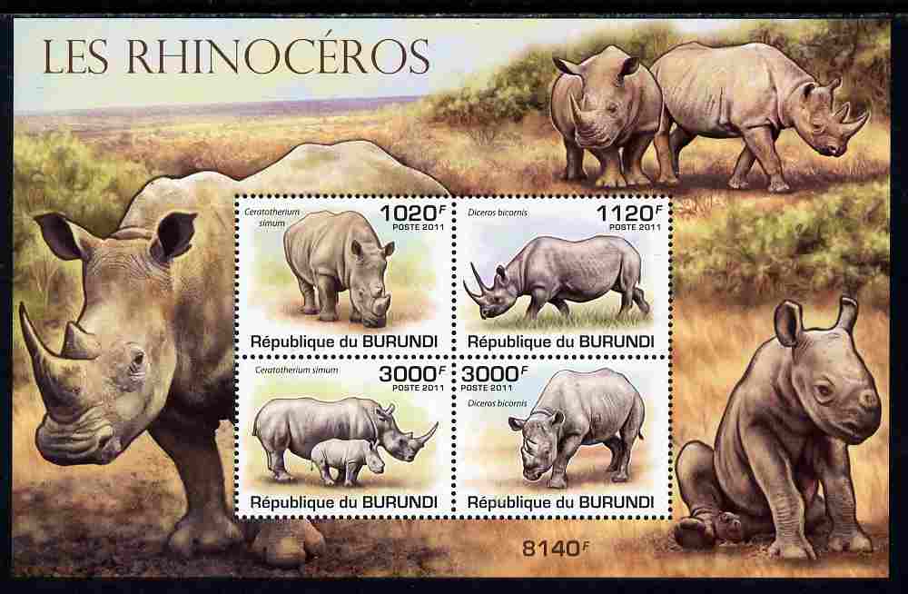 Burundi 2011 Rhinos perf sheetlet containing 4 values unmounted mint