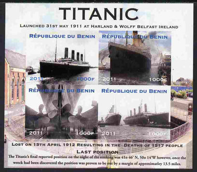 Benin 2011 Titanic #2 imperf sheetlet containing 4 values unmounted mint. Note this item is privately produced and is offered purely on its thematic appeal
