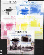 Benin 2011 Titanic #2 sheetlet containing 4 values - the set of 5 imperf progressive proofs comprising the 4 individual colours plus all 4-colour composite, unmounted mint