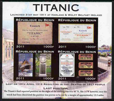 Benin 2011 Titanic #3 imperf sheetlet containing 4 values unmounted mint. Note this item is privately produced and is offered purely on its thematic appeal