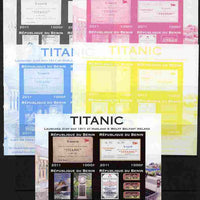 Benin 2011 Titanic #3 sheetlet containing 4 values - the set of 5 imperf progressive proofs comprising the 4 individual colours plus all 4-colour composite, unmounted mint