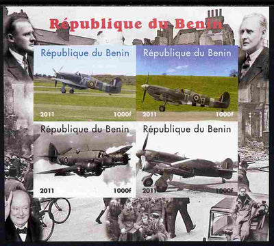 Benin 2011 Aircraft of WW2 (Churchill & Spitfires) imperf sheetlet containing 4 values unmounted mint. Note this item is privately produced and is offered purely on its thematic appeal