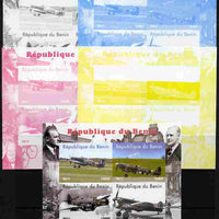Benin 2011 Aircraft of WW2 (Churchill & Spitfires) sheetlet containing 4 values - the set of 5 imperf progressive proofs comprising the 4 individual colours plus all 4-colour composite, unmounted mint