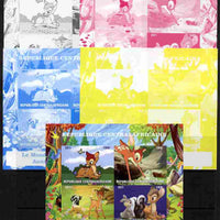 Central African Republic 2011 40th Anniversary of Walt Disney - Bambi #1 sheetlet containing 4 values - the set of 5 imperf progressive proofs comprising the 4 individual colours plus all 4-colour composite, unmounted mint
