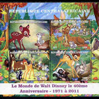 Central African Republic 2011 40th Anniversary of Walt Disney - Bambi #2 perf sheetlet containing 4 values unmounted mint. Note this item is privately produced and is offered purely on its thematic appeal