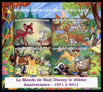 Central African Republic 2011 40th Anniversary of Walt Disney - Bambi #2 perf sheetlet containing 4 values unmounted mint. Note this item is privately produced and is offered purely on its thematic appeal