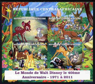 Central African Republic 2011 40th Anniversary of Walt Disney - Bambi #2 imperf sheetlet containing 4 values unmounted mint. Note this item is privately produced and is offered purely on its thematic appeal, it has no postal validity