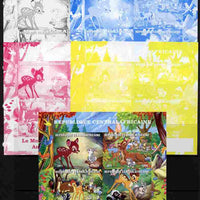 Central African Republic 2011 40th Anniversary of Walt Disney - Bambi #2 sheetlet containing 4 values - the set of 5 imperf progressive proofs comprising the 4 individual colours plus all 4-colour composite, unmounted mint