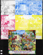 Central African Republic 2011 40th Anniversary of Walt Disney - Bambi #2 sheetlet containing 4 values - the set of 5 imperf progressive proofs comprising the 4 individual colours plus all 4-colour composite, unmounted mint