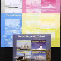 Chad 2011 Ships & Lighthouses sheetlet containing 4 values - the set of 5 imperf progressive proofs comprising the 4 individual colours plus all 4-colour composite, unmounted mint.