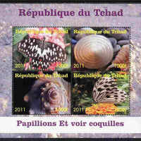 Chad 2011 Shells & Butterflies perf sheetlet containing 4 values unmounted mint. Note this item is privately produced and is offered purely on its thematic appeal
