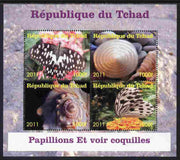 Chad 2011 Shells & Butterflies perf sheetlet containing 4 values unmounted mint. Note this item is privately produced and is offered purely on its thematic appeal