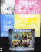 Chad 2011 Birds & Turtles sheetlet containing 4 values - the set of 5 imperf progressive proofs comprising the 4 individual colours plus all 4-colour composite, unmounted mint.