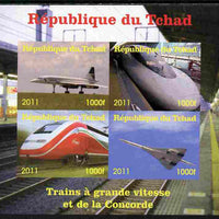 Chad 2011 Trains & Concorde imperf sheetlet containing 4 values unmounted mint. Note this item is privately produced and is offered purely on its thematic appeal