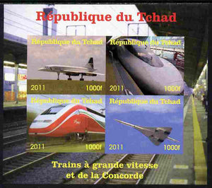 Chad 2011 Trains & Concorde imperf sheetlet containing 4 values unmounted mint. Note this item is privately produced and is offered purely on its thematic appeal