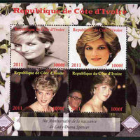 Ivory Coast 2011 50th Birth Anniversary of Princess Diana perf sheetlet containing 4 values unmounted mint. Note this item is privately produced and is offered purely on its thematic appeal