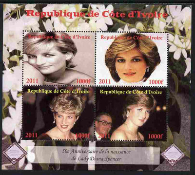 Ivory Coast 2011 50th Birth Anniversary of Princess Diana perf sheetlet containing 4 values unmounted mint. Note this item is privately produced and is offered purely on its thematic appeal