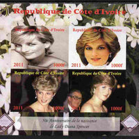 Ivory Coast 2011 50th Birth Anniversary of Princess Diana imperf sheetlet containing 4 values unmounted mint. Note this item is privately produced and is offered purely on its thematic appeal, it has no postal validity