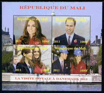 Mali 2011 Royal Visit - William & Kate Visit to Denmark #1 perf sheetlet containing 4 values unmounted mint. Note this item is privately produced and is offered purely on its thematic appeal