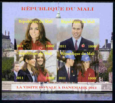 Mali 2011 Royal Visit - William & Kate Visit to Denmark #1 imperf sheetlet containing 4 values unmounted mint. Note this item is privately produced and is offered purely on its thematic appeal, it has no postal validity