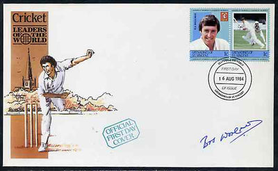 St Vincent - Grenadines 1984 Cricketers #1 R A Woolmer 1c se-tenant pair (SG 291a) on illustrated cover with first day cancel signed by Woolmer