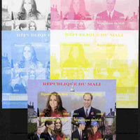 Mali 2011 Royal Visit - William & Kate Visit to Denmark #1 sheetlet containing 4 values - the set of 5 imperf progressive proofs comprising the 4 individual colours plus all 4-colour composite, unmounted mint
