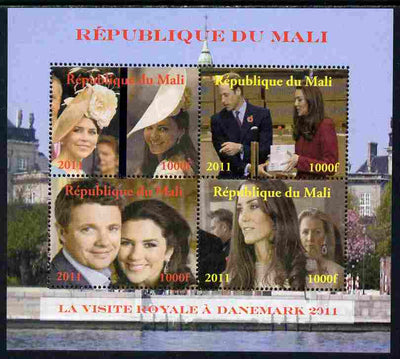 Mali 2011 Royal Visit - William & Kate Visit to Denmark #2 perf sheetlet containing 4 values unmounted mint. Note this item is privately produced and is offered purely on its thematic appeal, it has no postal validity