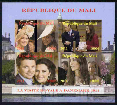 Mali 2011 Royal Visit - William & Kate Visit to Denmark #2 imperf sheetlet containing 4 values unmounted mint. Note this item is privately produced and is offered purely on its thematic appeal, it has no postal validity