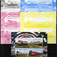 Mali 2011 Trains of Europe sheetlet containing 4 values - the set of 5 imperf progressive proofs comprising the 4 individual colours plus all 4-colour composite, unmounted mint