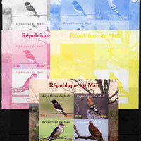 Mali 2011 Birds of Africa sheetlet containing 4 values - the set of 5 imperf progressive proofs comprising the 4 individual colours plus all 4-colour composite, unmounted mint