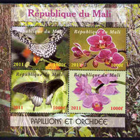 Mali 2011 Butterflies & Orchids perf sheetlet containing 4 values unmounted mint. Note this item is privately produced and is offered purely on its thematic appeal, it has no postal validity