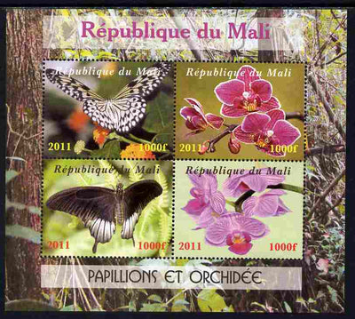 Mali 2011 Butterflies & Orchids perf sheetlet containing 4 values unmounted mint. Note this item is privately produced and is offered purely on its thematic appeal, it has no postal validity