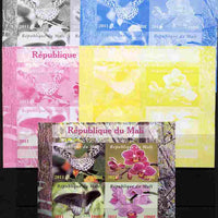 Mali 2011 Butterflies & Orchids sheetlet containing 4 values - the set of 5 imperf progressive proofs comprising the 4 individual colours plus all 4-colour composite, unmounted mint