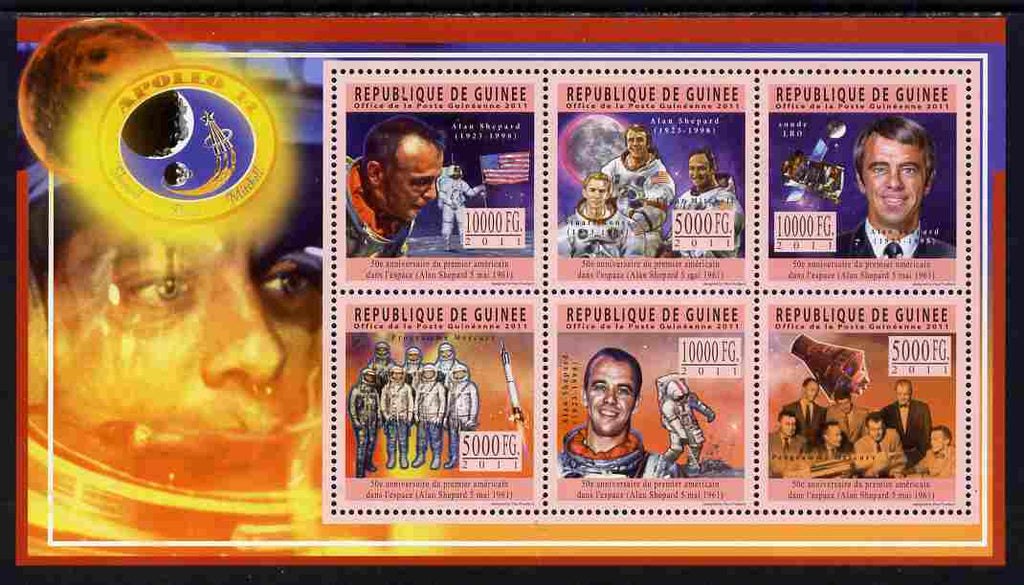 Guinea - Conakry 2011 50th Anniversary of First American in Space perf sheetlet containing 6 values unmounted mint Michel 8446-51