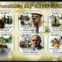 Mozambique 2011 Personalities of WW2 perf sheetlet containing six octagonal shaped values unmounted mint
