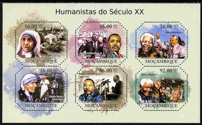Mozambique 2011 Humanitarians of the 20th Century perf sheetlet containing six octagonal shaped values unmounted mint