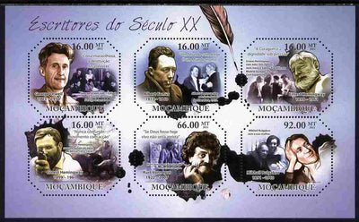 Mozambique 2011 Writers of the 20th Century perf sheetlet containing six octagonal shaped values unmounted mint