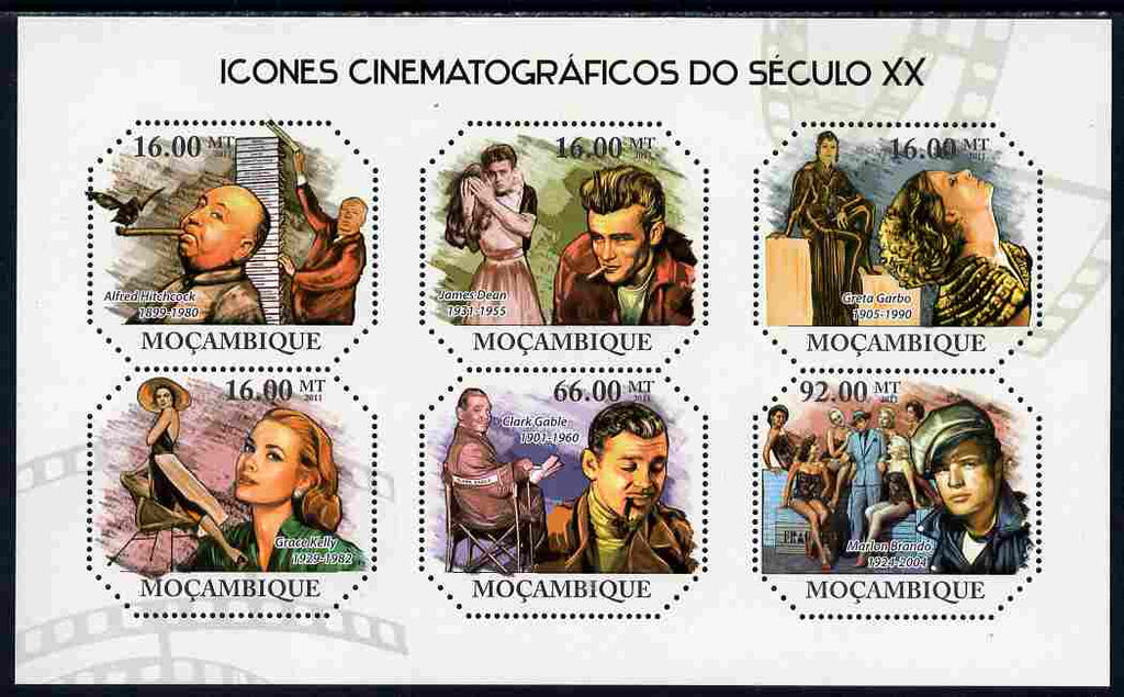Mozambique 2011 Cinema Icons of the 20th Century perf sheetlet containing six octagonal shaped values unmounted mint