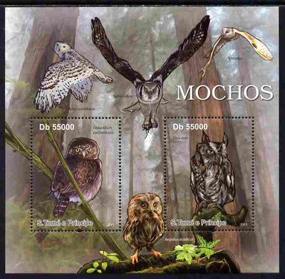 St Thomas & Prince Islands 2011 Owls perf sheetlet containing 2 values unmounted mint