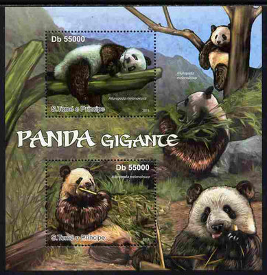 St Thomas & Prince Islands 2011 Giant Pandas perf sheetlet containing 2 values unmounted mint