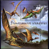 St Thomas & Prince Islands 2011 Flying Dinosaurs perf sheetlet containing 2 values unmounted mint
