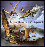 St Thomas & Prince Islands 2011 Flying Dinosaurs perf sheetlet containing 2 values unmounted mint