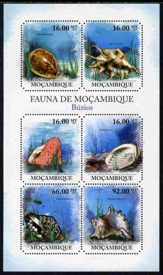 Mozambique 2011 Shells perf sheetlet containing six octagonal shaped values unmounted mint
