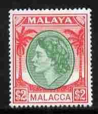Malaya - Malacca 1954-57 QEII $2 green & scarlet mounted mint SG 37