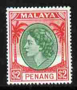 Malaya - Penang 1954-57 QEII $2 green & scarlet mounted mint SG 42